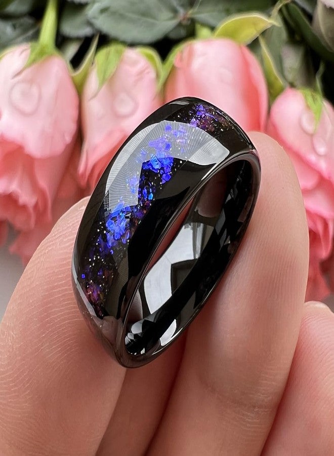 TUTISS 8mm Black Tungsten Rings for Men Women Orion Nebula Opal Galaxy Fragment Inlay Fashion Jewelry Engagement Wedding Promise Band Polished Shiny Comfort Fit Size 10 - Image 4